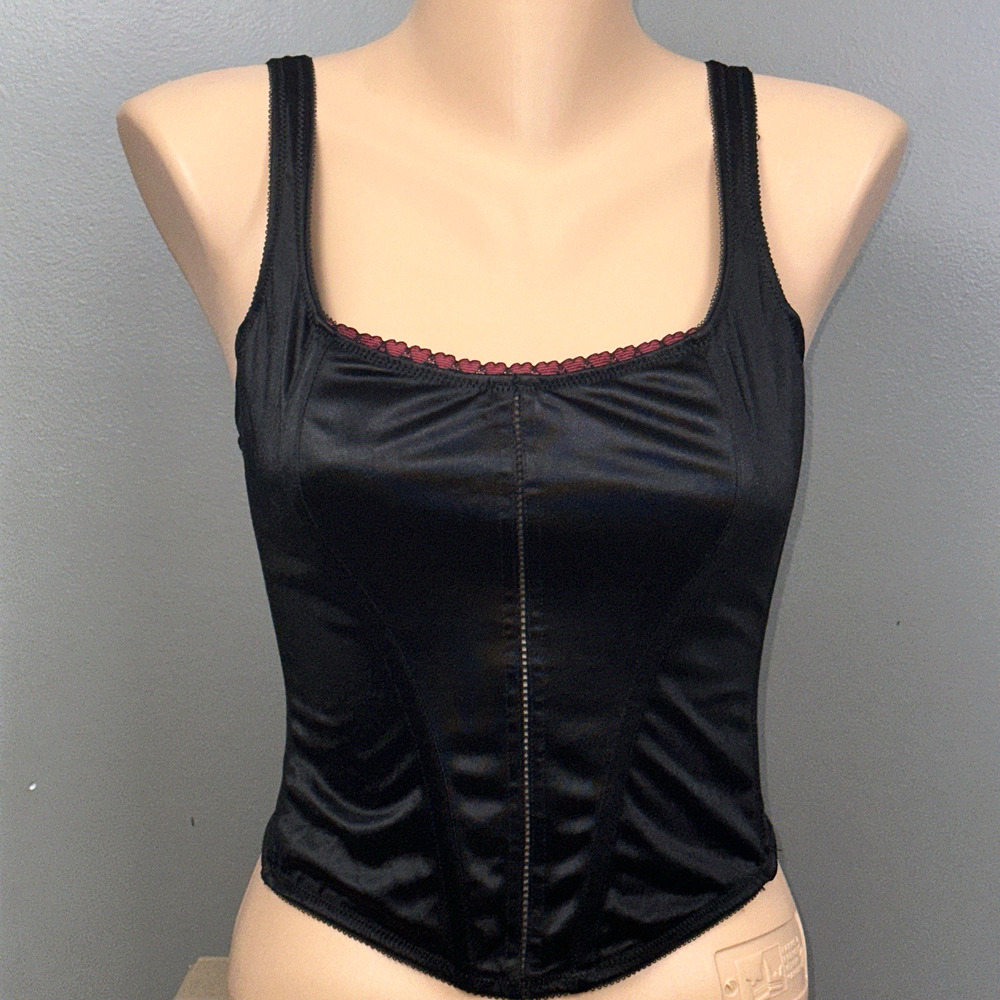 Lovable Company Large Black Heart Trim Corset Lingerie Top Boned Whimsigoth